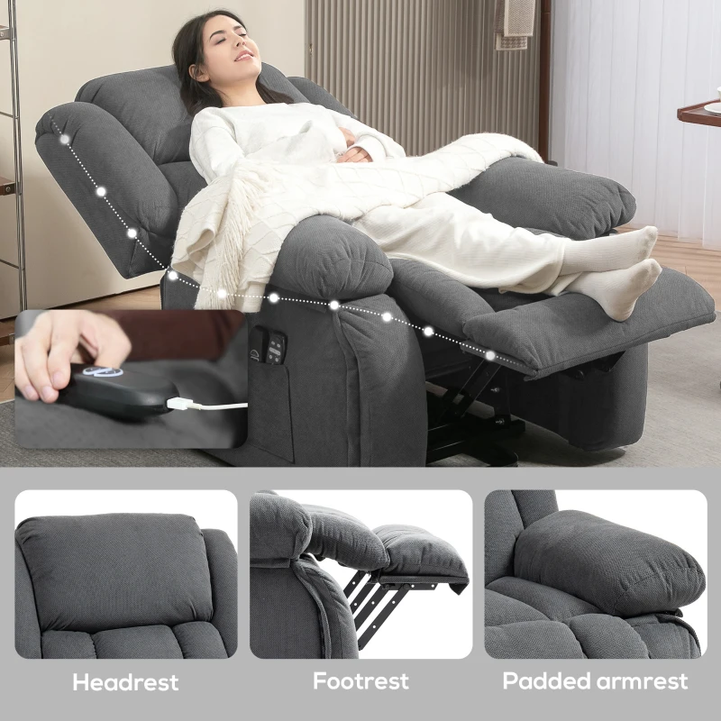 HOMCOM Overstuffed Power Lift Recliner Chair with Vibration Massage and Heat, Side Pockets, Pocket Spring, for Adults, Gray