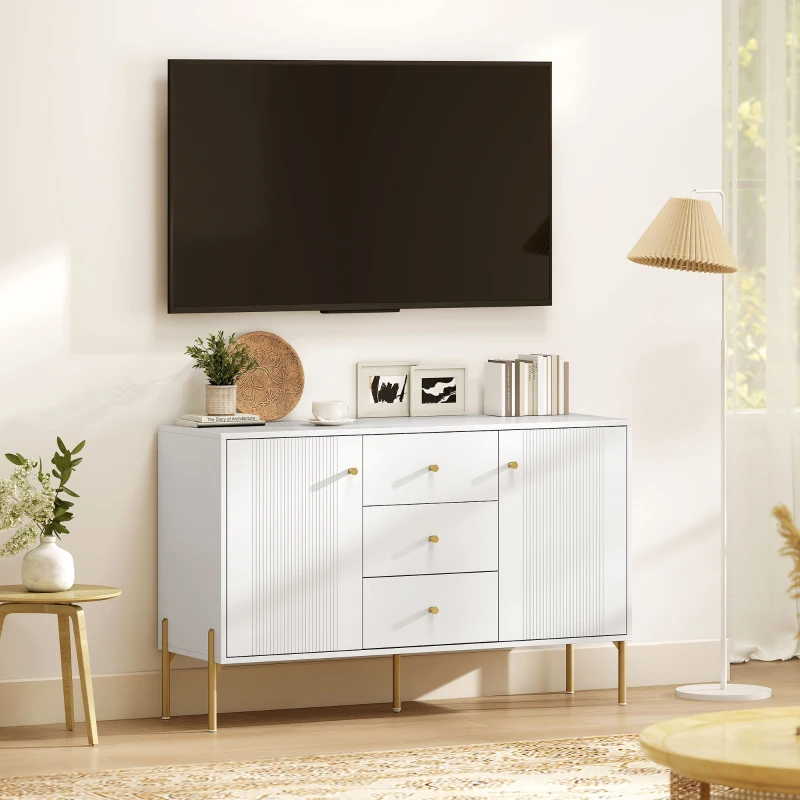 HOMCOM Buffet Cabinet, Modern Sideboard with 3 Soft-Close Drawers and 2 Adjustable Shelves for Living Room, Kitchen, White