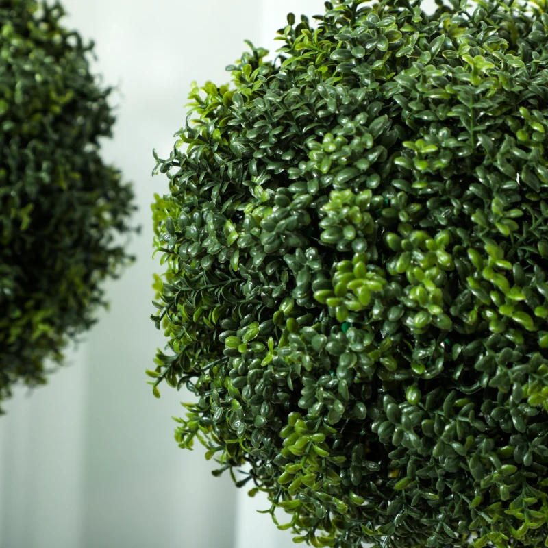 HOMCOM Lifelike Artificial Plants Set of 2, Fake Boxwood Topiary Balls with 114 PE Leaves for Home or Office Decor, Green