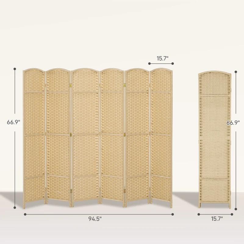 HOMCOM Folding Room Divider Screen 6 Panel 5.6' Tall Privacy Screen Freestanding Room Partition for Home Office, Beige