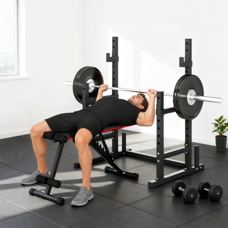 Soozier Adjustable Squat Rack, 660lbs Multi-Functional Bench Press Rack for Weight Lifting Home Gym Strength Training, Black