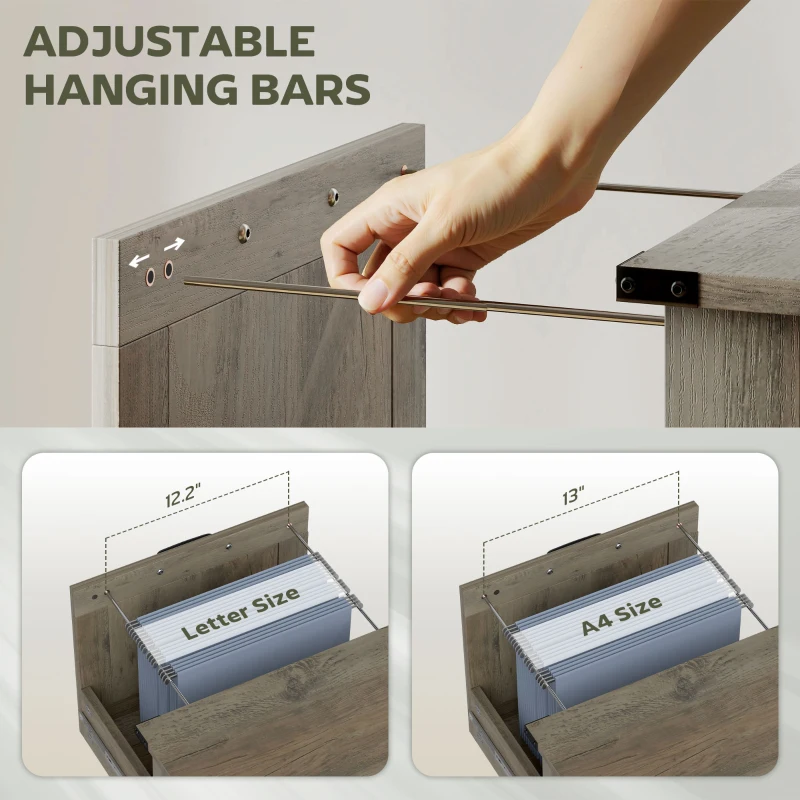 HOMCOM Vertical File Cabinet with 2 Drawers, Rustic Farmhouse Office Storage Cabinet for A4, Letter Size, Distressed Gray