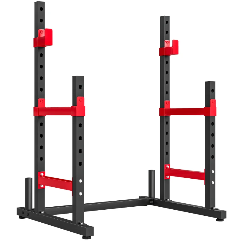 Soozier Adjustable Squat Rack, 660lbs Multi-Functional Bench Press Rack for Weight Lifting Home Gym Strength Training, Red