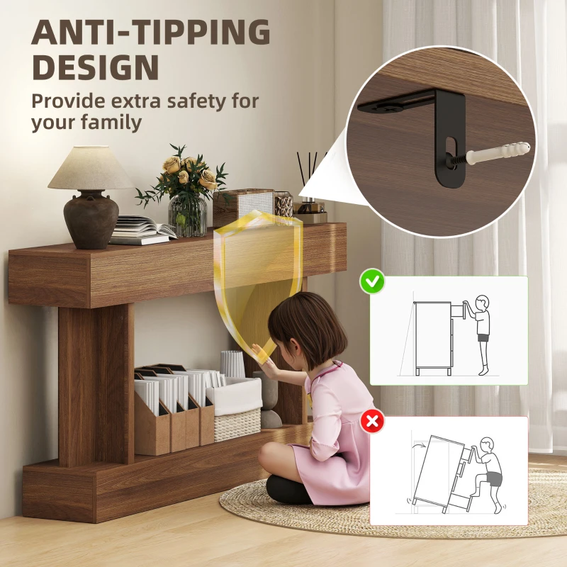 HOMCOM 63 Inch Long Console Table, Vintage Narrow Entryway Table with Storage Shelf for Living Room and Hallway, Dark Brown