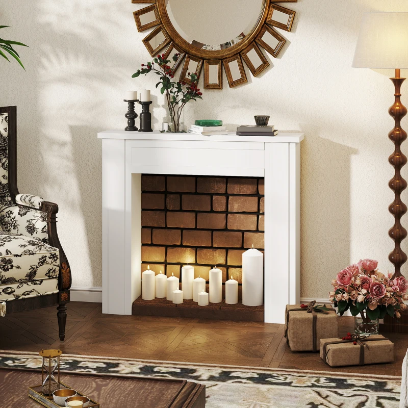 HOMCOM Modern Fireplace Mantel, Freestanding Fireplace Surround with Leg for Electric Fireplaces, 44.7" W x 40" H, White