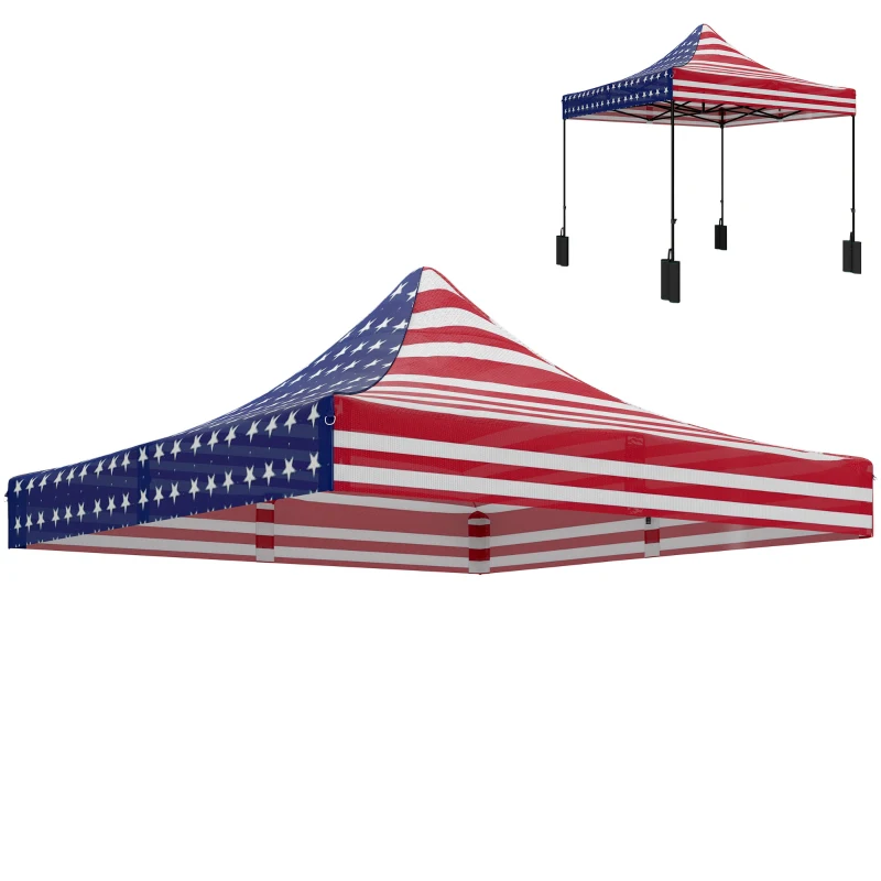 Outsunny 10' x 10' Replacement Canopy Top for Pop Up Canopy Tent with 4 Sand Bags, UPF50+ Protection, American Flag