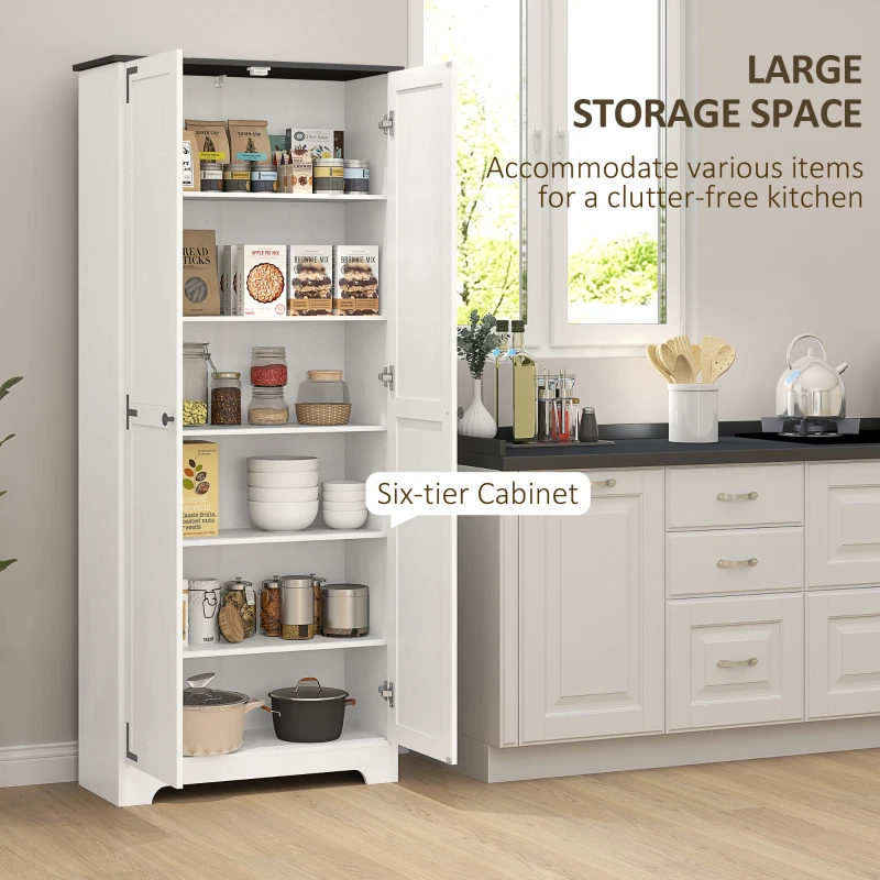 HOMCOM 72" Farmhouse Pantry Cabinet, Freestanding Food Pantry Cabinet with Adjustable Shelves, White