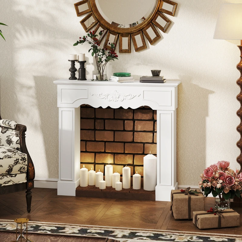 HOMCOM Baroque Fireplace Mantel, Freestanding Fireplace Surround with Leg for Electric Fireplaces, 43.3" W x 39.8" H, White