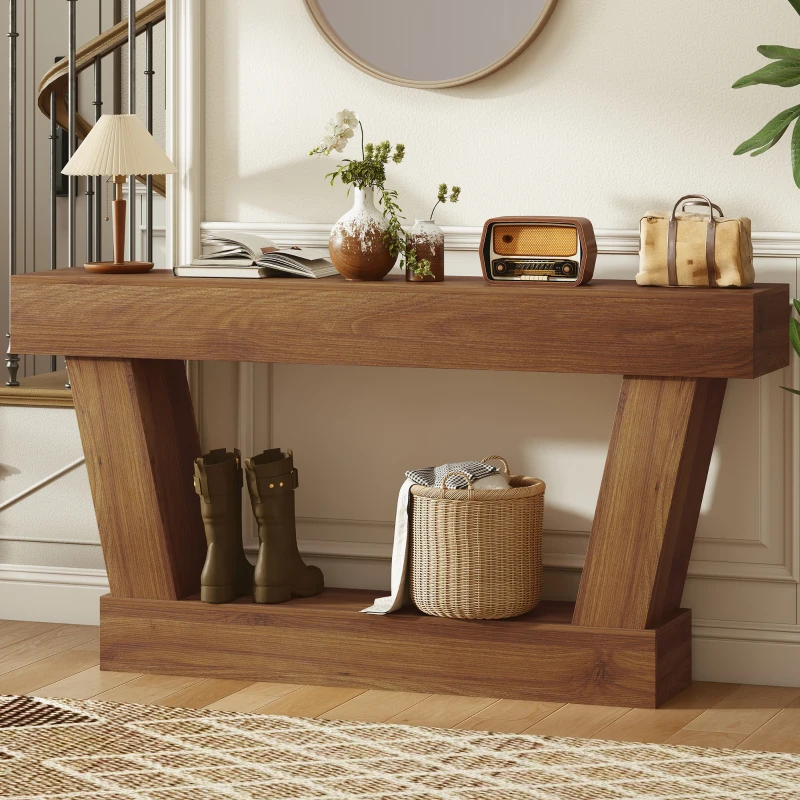 HOMCOM 63 Inch Vintage Console Table, Narrow Entryway Table with Open Shelf for Living Room, Dark Brown