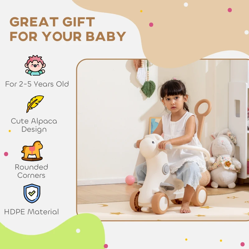 Qaba Rocking Horse for Toddlers 2-5 Years, 4-in-1 Baby Rocking Horse with Detachable Balance Board and Push Handle, Brown