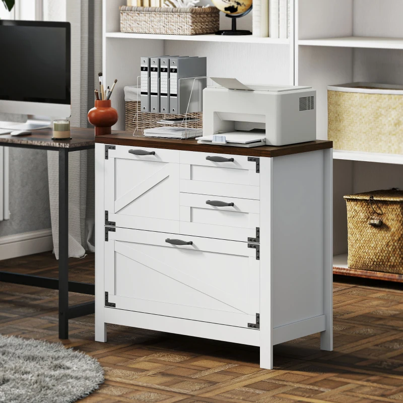 HOMCOM Lateral Filing Cabinet, Farmhouse File Cabinet with 4 Drawers, Fit Letter/A4/Legal Hanging Files, White