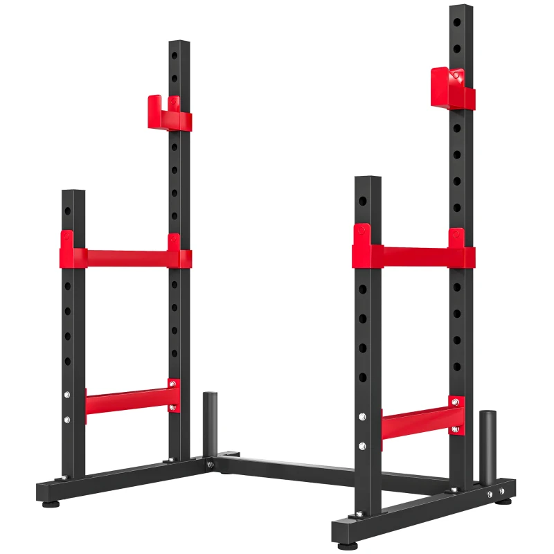 Soozier Adjustable Squat Rack, 660lbs Multi-Functional Bench Press Rack for Weight Lifting Home Gym Strength Training, Red