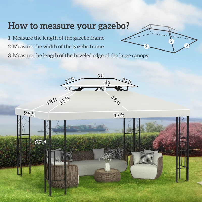 Outsunny Gazebo Replacement Canopy for Model 84C-101, 2-Tier Top Cover for 10' x 13' Gazebo, Charcoal (TOP ONLY)