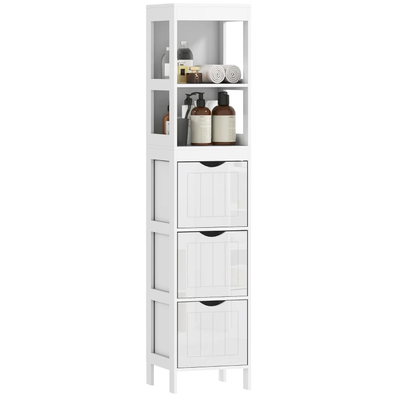 HOMCOM Narrow Bathroom Storage Cabinet, Bathroom Cabinet with 3 Drawers & 2 Open Shelves, Slim Bathroom Floor Cabinet, White