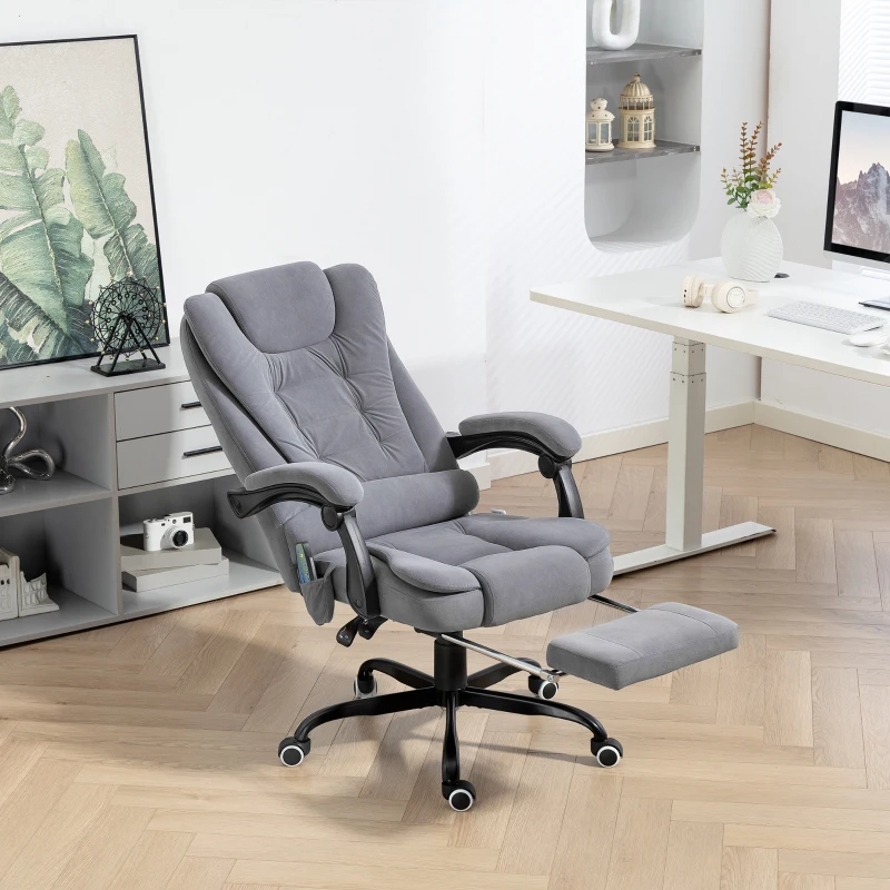Vinsetto 7-Point Vibrating Massage Chair, Reclining Office Chair with Footrest, Reclining Back, Adjustable Height, Grey