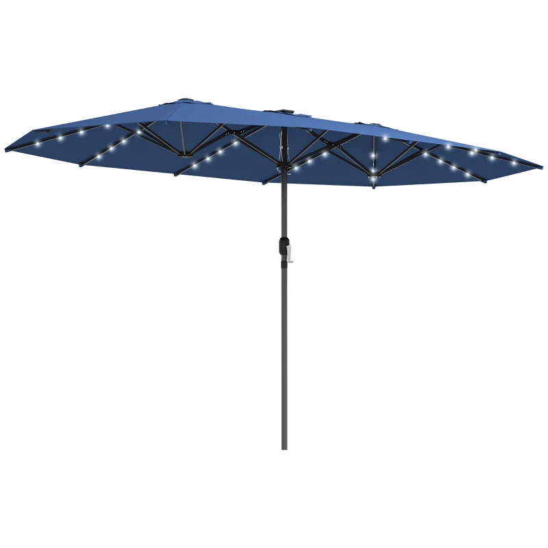 Outsunny Garden Parasol, Double-Sided Sun Umbrella with LED Solar Lights, Patio Parasol for Outdoor, Blue