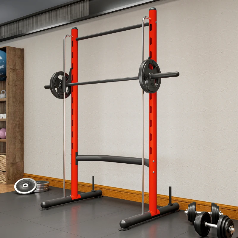 Soozier Squat Rack with Pull Up Bar and Barbell Bar Adjustable Bench Press Multi-Function Weight Lifting Half Rack Red