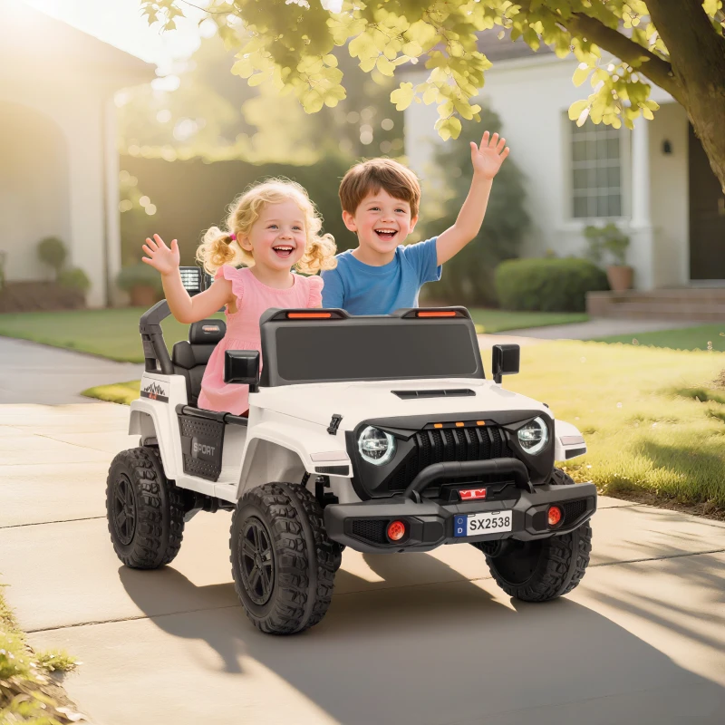 Qaba Ride on Truck Car with 2-Seater, 24V Electric Car with 4 Motors, Remote Control, Spring Suspension for 3-8 Years, White