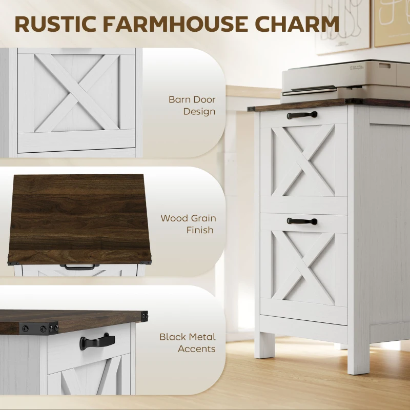 HOMCOM Vertical File Cabinet with 2 Drawers, Rustic Farmhouse Office Storage Cabinet for A4, Letter Size, Distressed White