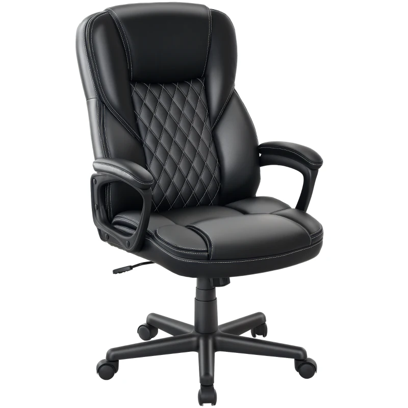 HOMCOM High Back Ergonomic Office Chair, PU Leather Executive Desk Chair with Adjustable Height and Swivel Wheels, Black