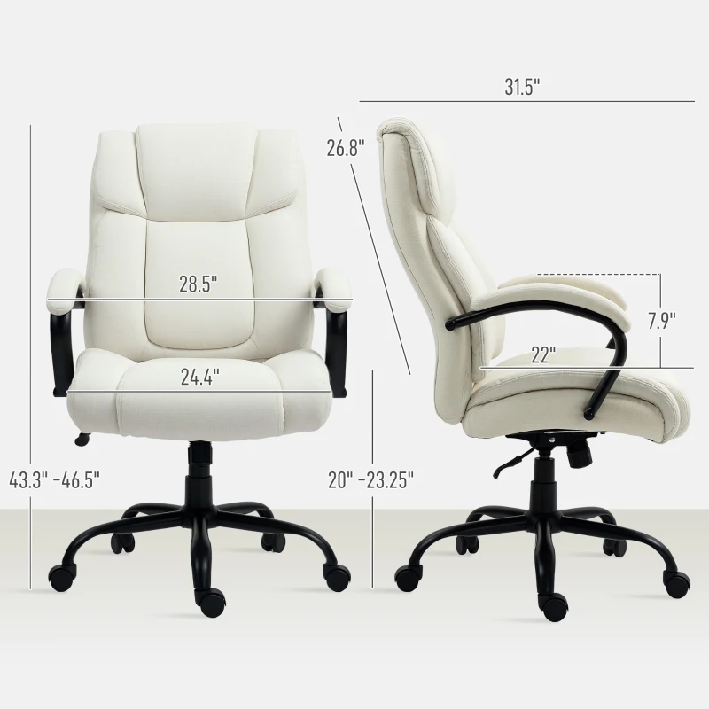 Vinsetto Executive Office Chair with Wide Seat, Computer Desk Chair with Adjustable Height, Swivel Wheels, Cream White