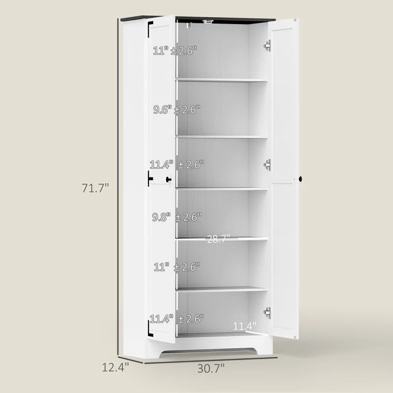 HOMCOM 72" Farmhouse Pantry Cabinet, Freestanding Food Pantry Cabinet with Adjustable Shelves, White
