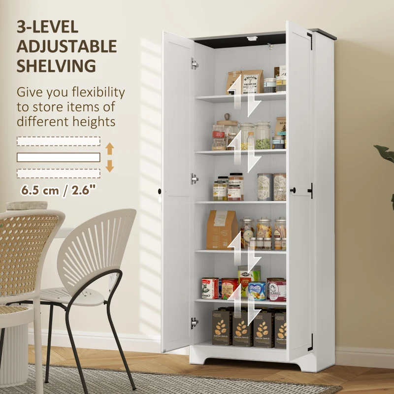 HOMCOM 72" Farmhouse Pantry Cabinet, Freestanding Food Pantry Cabinet with Adjustable Shelves, White