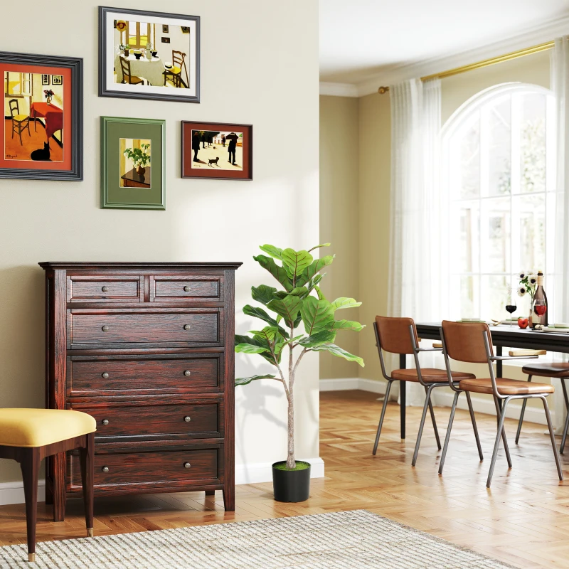 HOMCOM Artificial Fiddle Leaf Fig Tree, 43" Potted Plant with Flocked Soil for Home Office Decor, Green