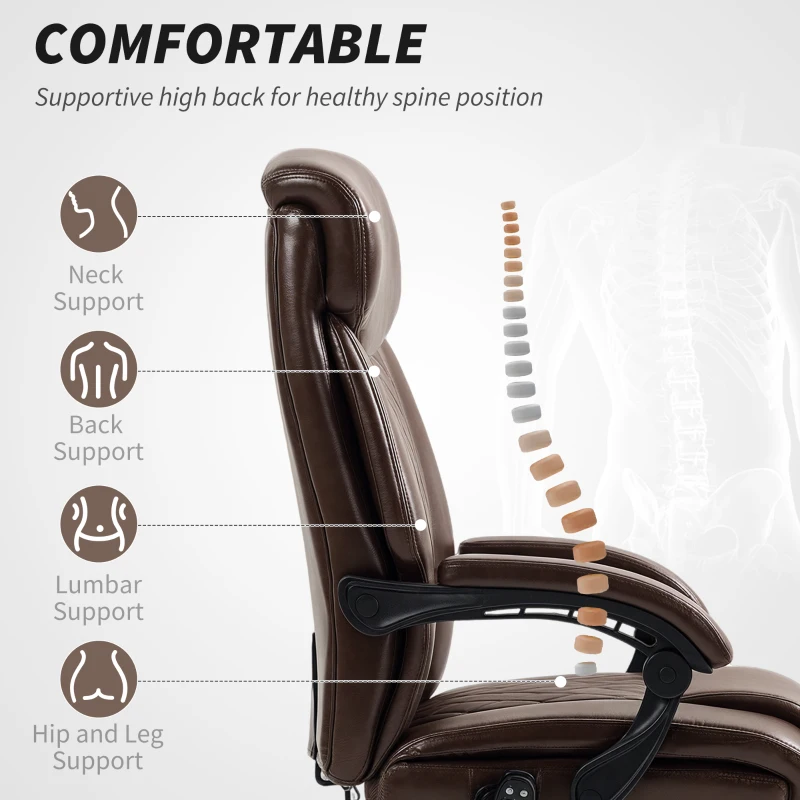 HOMCOM 6 Point Massage Office Chair with Remote, Ergonomic Reclining Computer Desk Chair with Footrest, Side Pocket, Dark Brown
