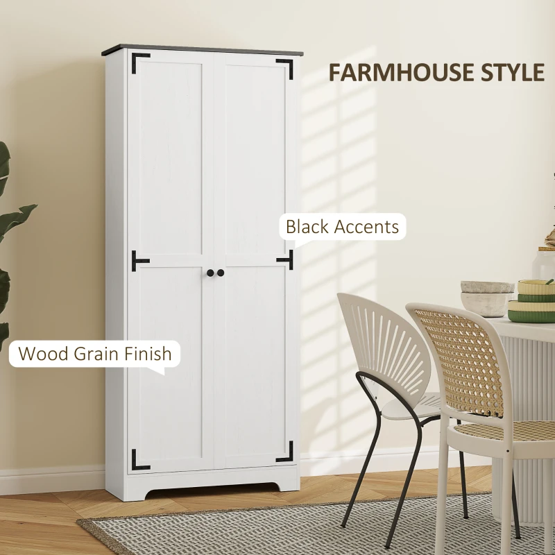 HOMCOM 72" Farmhouse Pantry Cabinet, Freestanding Food Pantry Cabinet with Adjustable Shelves, White