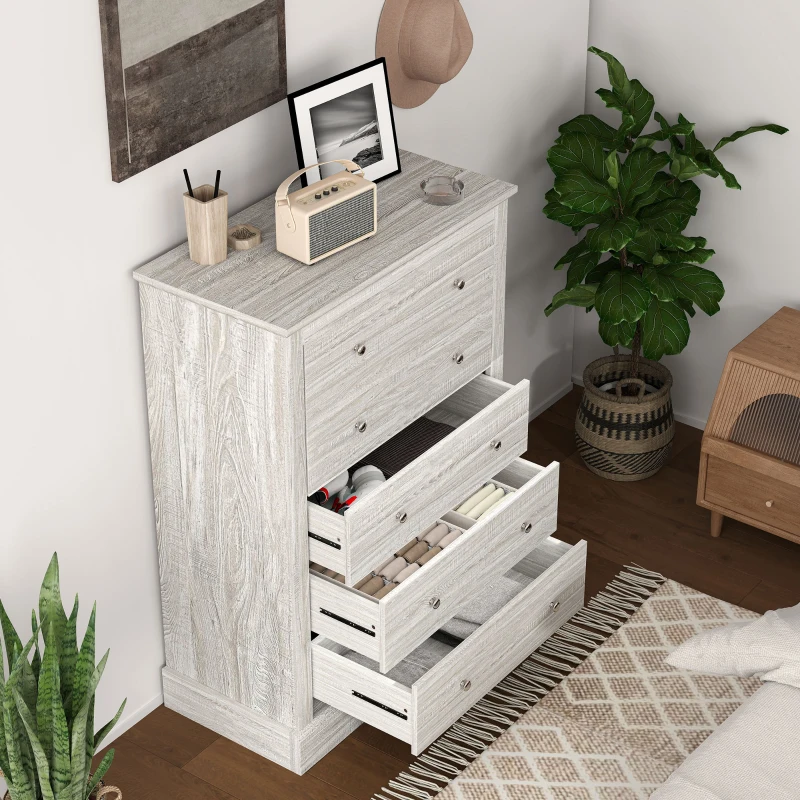 HOMCOM 31" Wide Farmhouse Chest of Drawers with 5 Drawers, Dresser for Bedroom with Wood Top for Living Room, Dirty Oak