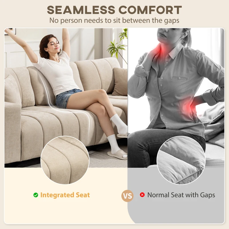 HOMCOM Sectional Couch with Integrated Seat, 3 Seater L-Shaped Sofa with Changeable Chaise, Spring Cushion, 2 Pillows, Beige