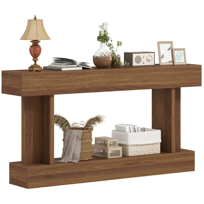 HOMCOM 63 Inch Long Console Table, Vintage Narrow Entryway Table with Storage Shelf for Living Room and Hallway, Dark Brown