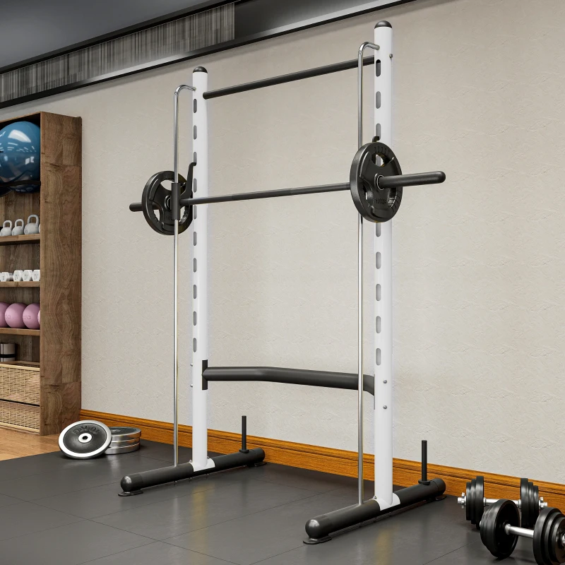 Soozier Squat Rack with Pull Up Bar and Barbell Bar Adjustable Bench Press Multi-Function Weight Lifting Half Rack, White