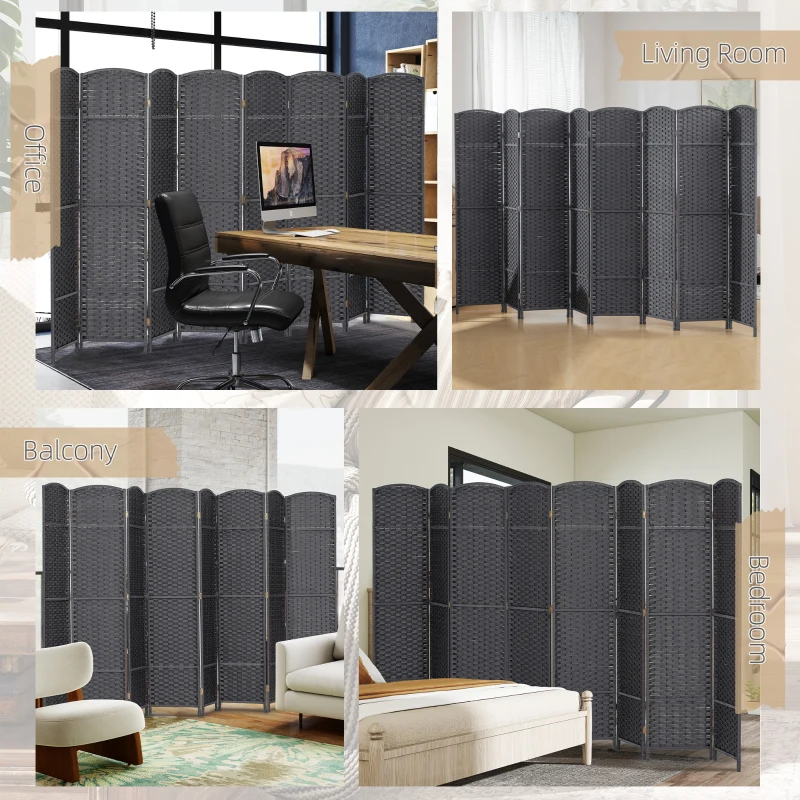 HOMCOM Folding Room Divider Screen 8 Panel 5.6' Tall Privacy Screen Freestanding Room Partition for Home Office, Charcoal Gray