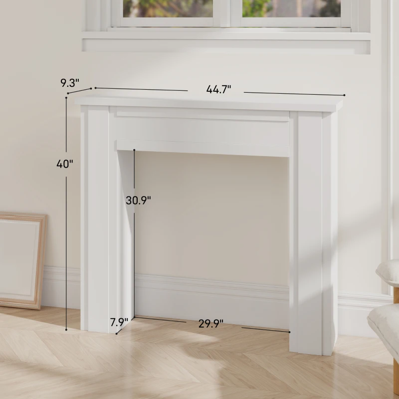 HOMCOM Modern Fireplace Mantel, Freestanding Fireplace Surround with Leg for Electric Fireplaces, 44.7" W x 40" H, White