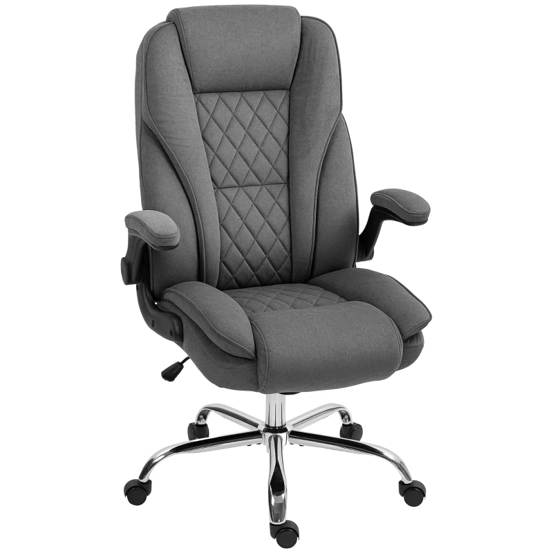 HOMCOM Executive Office Chair, Desk Chair with Flip-up Armrest, Diamond Fabric Computer Chair for Home Office, Charcoal Gray