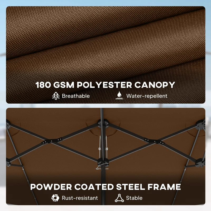 Outsunny Garden Parasol, Double-Sided Sun Umbrella with LED Solar Lights, Patio Parasol for Outdoor, Coffee