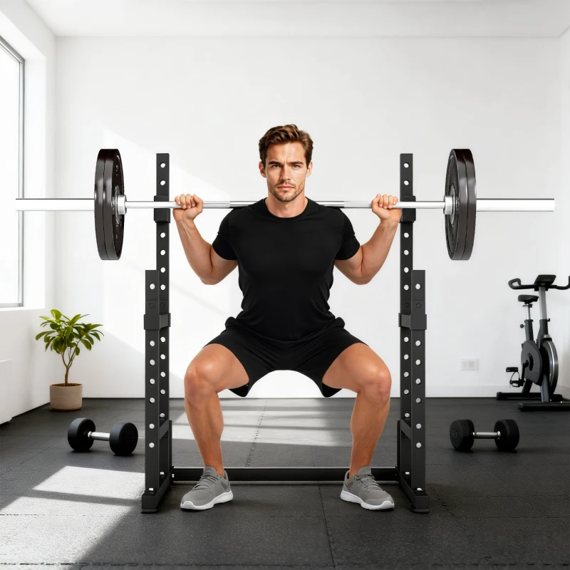 Soozier Adjustable Squat Rack, 660lbs Multi-Functional Bench Press Rack for Weight Lifting Home Gym Strength Training, Black