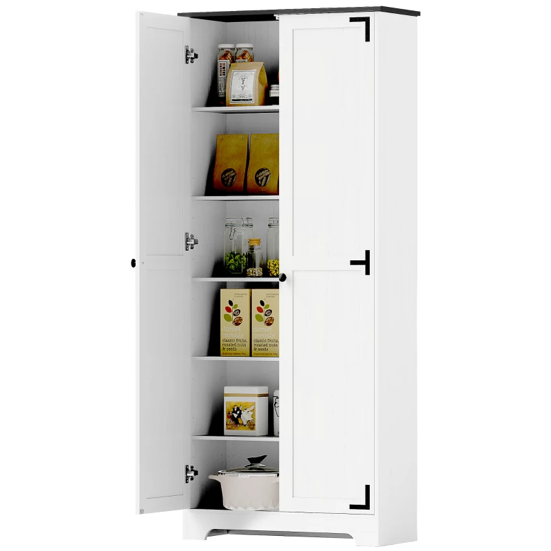 HOMCOM 72" Farmhouse Pantry Cabinet, Freestanding Food Pantry Cabinet with Adjustable Shelves, White