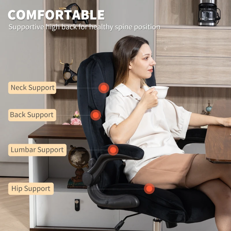 HOMCOM Executive Office Chair, Desk Chair with Flip-up Armrest, Diamond Fabric Computer Chair for Home Office, Black