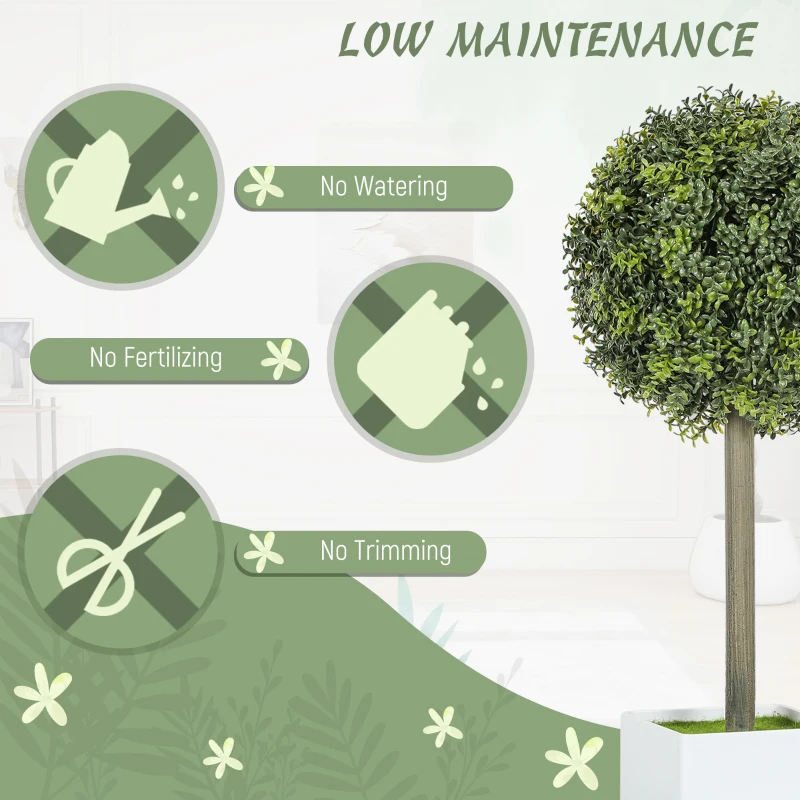 HOMCOM Lifelike Artificial Plants Set of 2, Fake Boxwood Topiary Balls with 114 PE Leaves for Home or Office Decor, Green