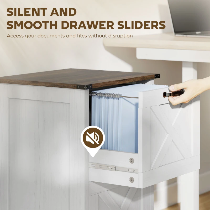 HOMCOM Vertical File Cabinet with 2 Drawers, Rustic Farmhouse Office Storage Cabinet for A4, Letter Size, Distressed White