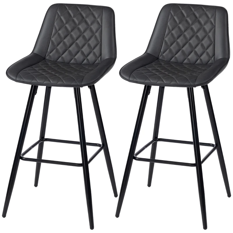 HOMCOM PU Leather Counter Height Bar Chairs Set of 2, 27.75" Bar Stools with Metal Legs for Dining Area, Kitchen Island, Black