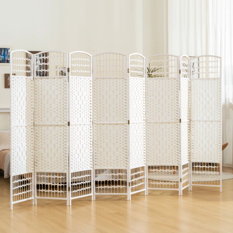HOMCOM 8 Panel Folding Room Divider Portable Privacy Screen Wave Fiber Room Partition for Home Office White