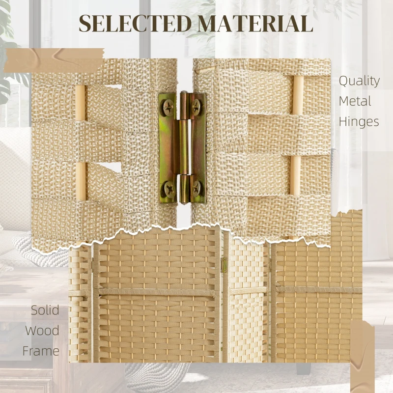 HOMCOM Folding Room Divider Screen 6 Panel 5.6' Tall Privacy Screen Freestanding Room Partition for Home Office, Beige