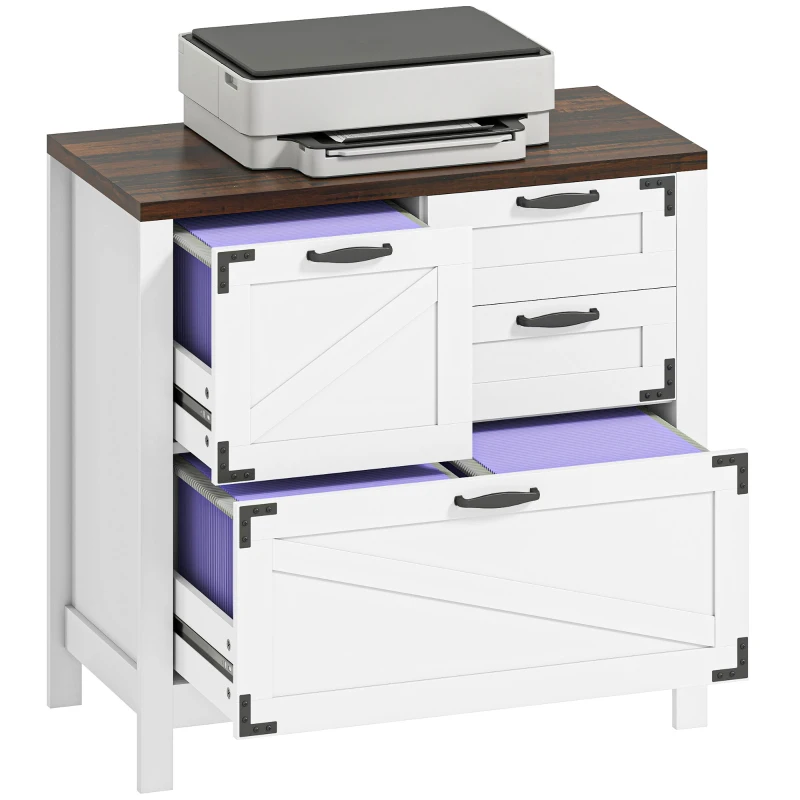 HOMCOM Lateral Filing Cabinet, Farmhouse File Cabinet with 4 Drawers, Fit Letter/A4/Legal Hanging Files, White