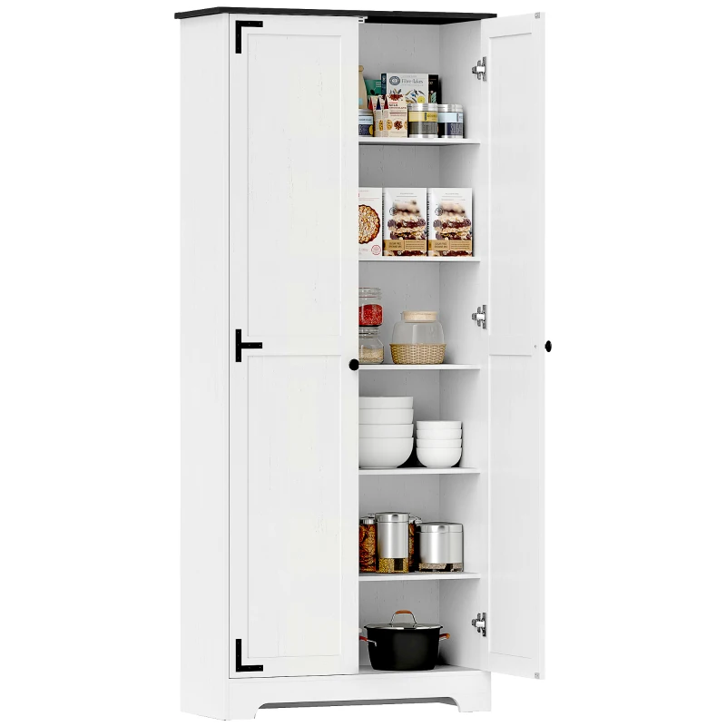 HOMCOM 72" Farmhouse Pantry Cabinet, Freestanding Food Pantry Cabinet with Adjustable Shelves, White