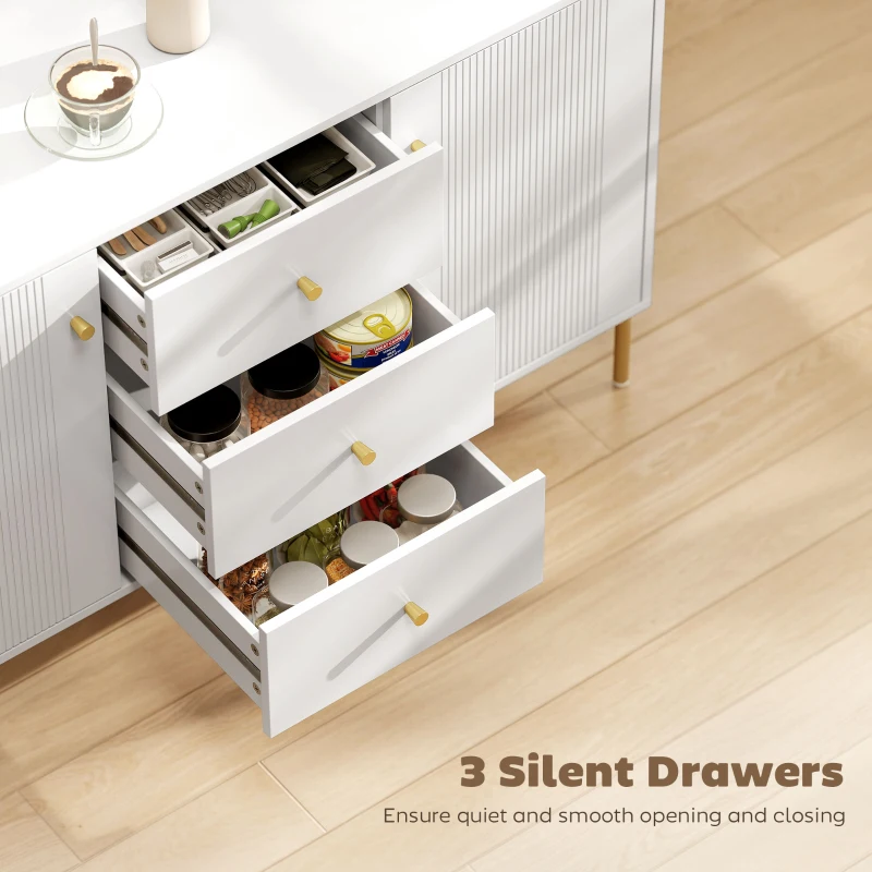 HOMCOM Buffet Cabinet, Modern Sideboard with 3 Soft-Close Drawers and 2 Adjustable Shelves for Living Room, Kitchen, White
