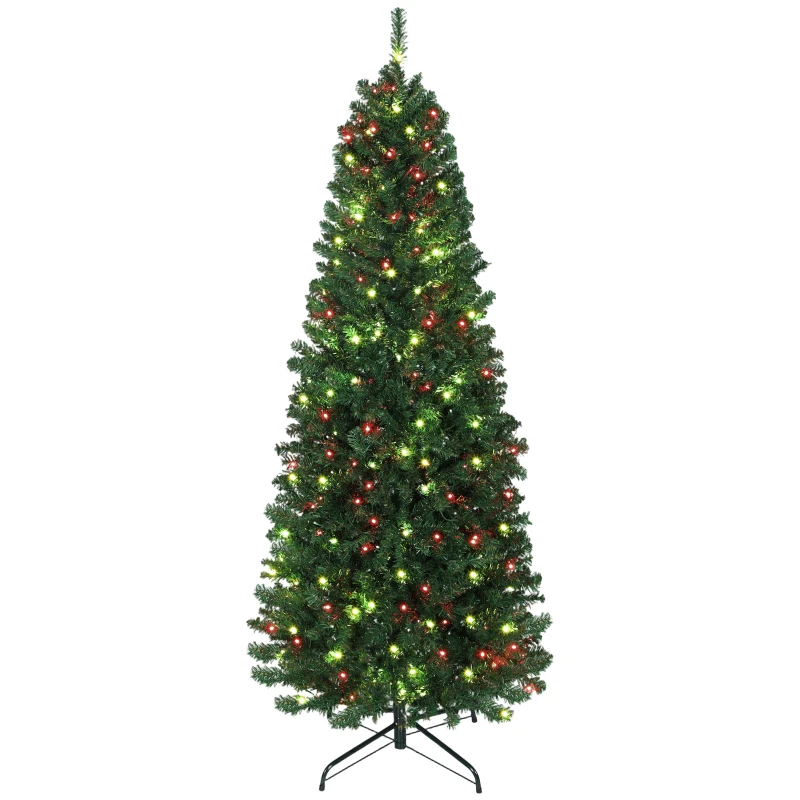 HOMCOM 6ft Artificial Christmas Tree with Colorful DIY Synchronized Lights, Remote, Hinged Slim Fir with Daily Timer